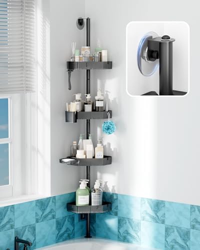 UNEEDE 60in Corner Shower Caddy Pole with 4 Adjustable Tiers