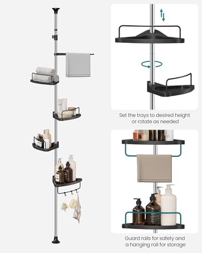 SONGMICS Corner Shower Caddy Tension Pole 4 Tier Adjustable