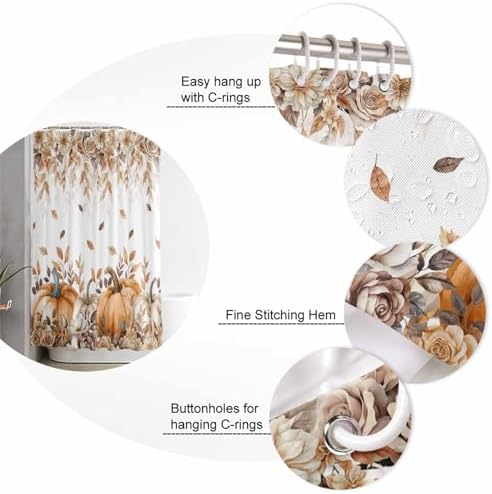 Thanksgiving Pumpkin Shower Curtain Set 4 Pcs Waterproof Fall Decor