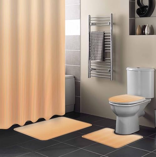 Gradient Orange Stripes 4 Pcs Shower Curtain Set with Non-Slip Mats and Rugs