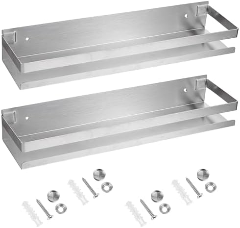 2 Piece Silver Stainless Steel Floating Shower Caddy Shelf Organizer