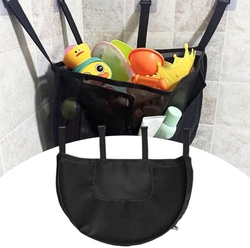 Mesh Bath Toy Organizer with 4 Hooks and Side Pockets