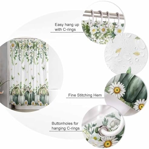 Green Pumpkin 4 Pcs Shower Curtain Set with Rugs
