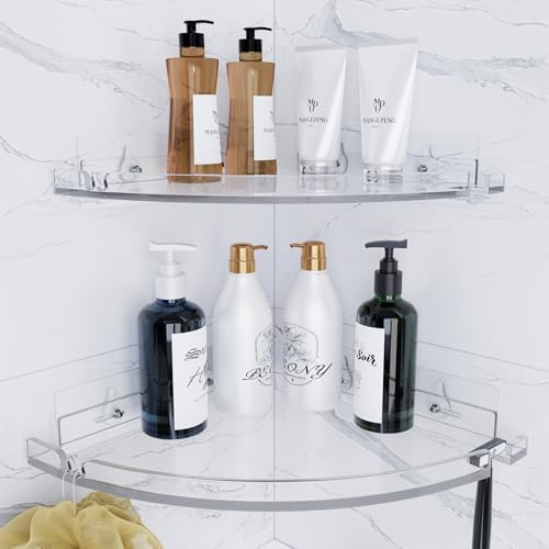 2-Pack Acrylic Corner Shower Caddy Set Clear RustProof No Drilling Wall Mount Organizer