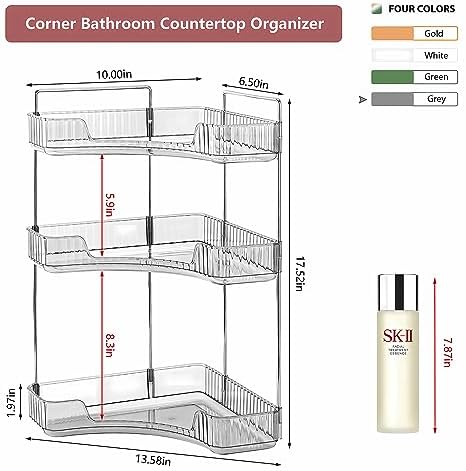 Weidace Corner Bathroom Counter Organizer 3 Tiers Grey