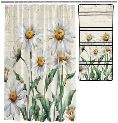 ZFUNCING Flower Pattern Shower Curtain with Organizer Set