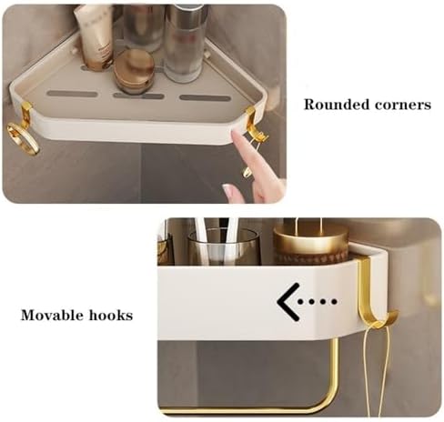 Aluminum Corner Shower Caddy with Movable Hooks - Black