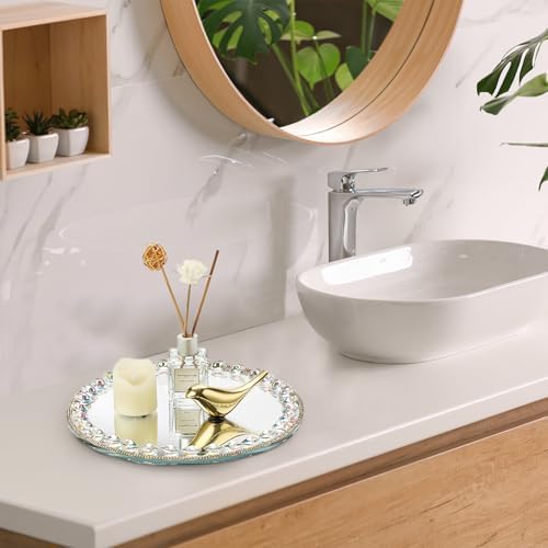Hipiwe Round Vanity Tray with Sparkling Mirror