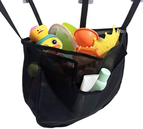 Bath Toy Organizer with Adhesive Hooks and Side Pockets