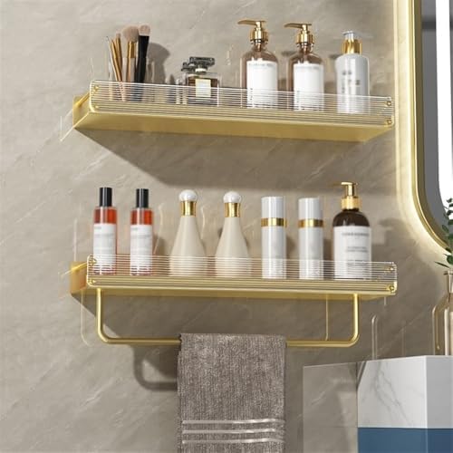 Gold Shower Caddy with Towel Bar and Acrylic Fence