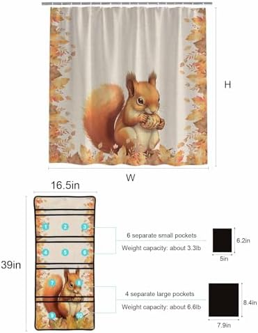 Shower Curtain with 10 Pockets and 3 Hooks
