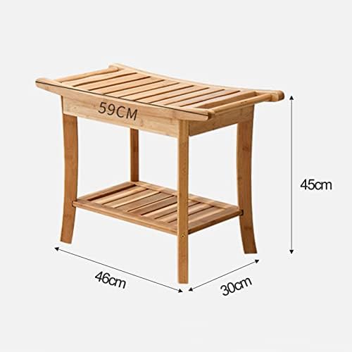 Bamboo Shower Stool with Storage Shelf and Non-Slip Design