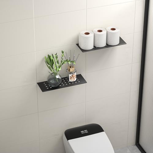 Bernkot Floating Shower Shelf 10 Inch Matte Black 304 Stainless Steel Recessed Wall Shelf for Lavatory Bath Accessories