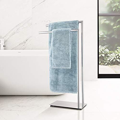LANGPAI Freestanding Double Towel Rack Brass Chrome Bathroom Accessory