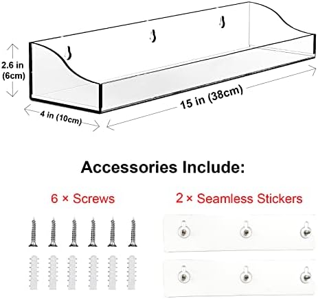 Acrylic Shower Shelves 2 Pack Clear Floating Wall Mount Storage Organizer