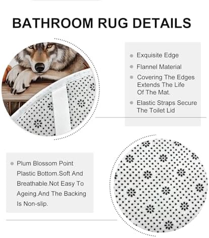 4PCS Fall Wolf Pumpkins Shower Curtain Set with Non-Slip Rug and Toilet Lid Cover Mat