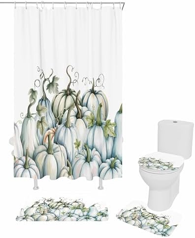 Thanksgiving 4 Pc Waterproof Shower Curtain Set with Non-Slip Rugs