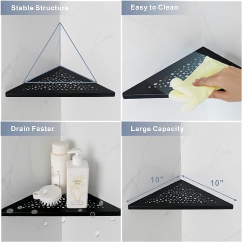HIDROP Matte Black Corner Shower Shelf 2 Pack No Drilling