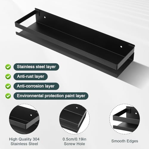 2 Pack Black Floating Shelves for Bathroom and Kitchen