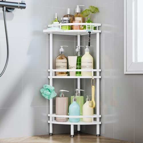HapiRm 3 Tier Corner Shower Organizer with 4 Hooks and Soap Holder