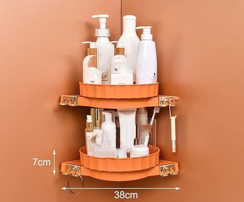 Shower Caddy with 2 Tier Plastic Hooks Corner Shelf Organizer Blue-Orange