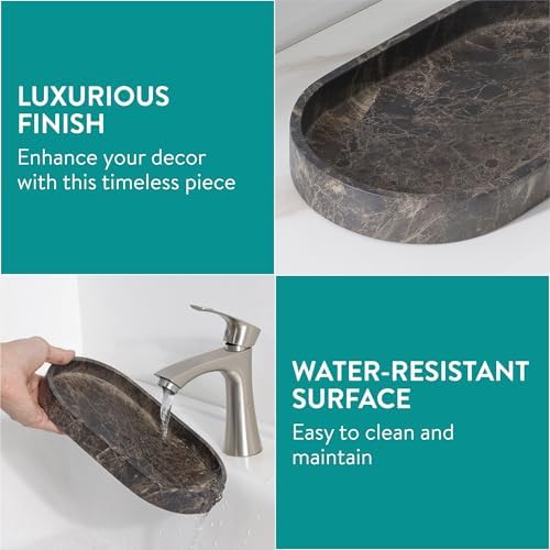 Navaris Marble-Look Round Vanity Tray - Brown Resin Organizer