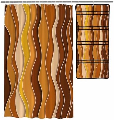 Modern Orange Gradient Shower Curtain with 10 Pocket Organizer Set