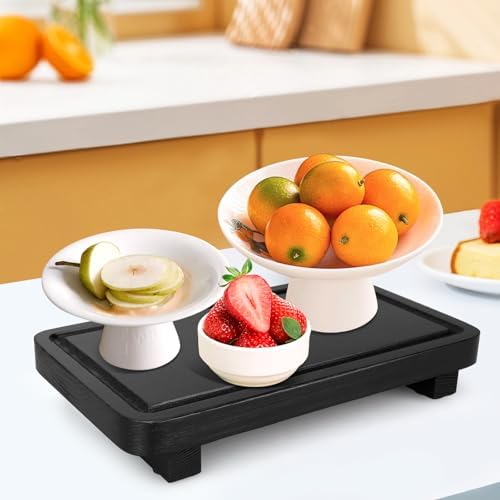 Black Wood Soap Dispenser Organizer Bathroom Counter Tray