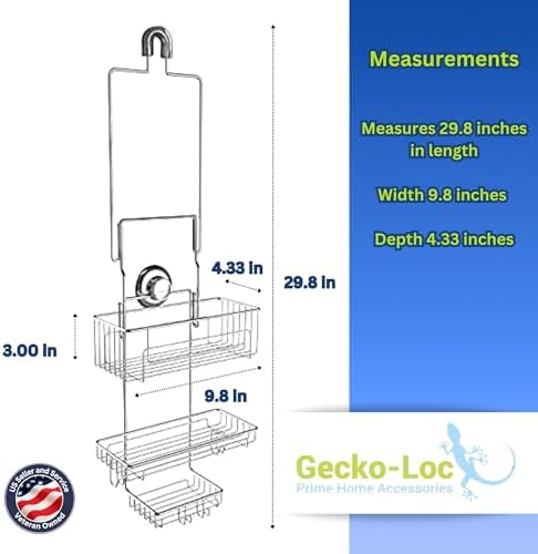 Gecko Loc Extra Long Adjustable Shower Organizer with Deep Shelf - Silver