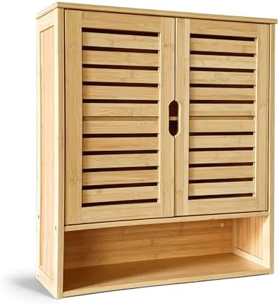 HYNAWIN 2-Tier Bamboo Medicine Cabinet with Adjustable Shelves for Bathroom Kitchen and Living Room