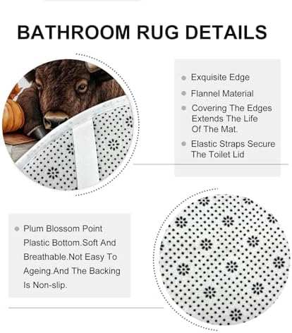DESIHOM 4PCS Fall Bisons Pumpkins Shower Curtain Set with Hooks and Non-Slip Rug