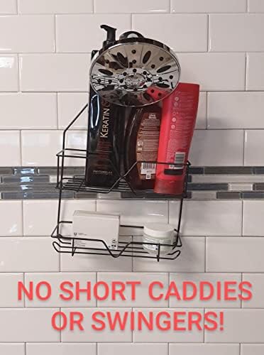 Gecko-Loc Extra Long Adjustable Shower Organizer with Deep Shelf Bronze