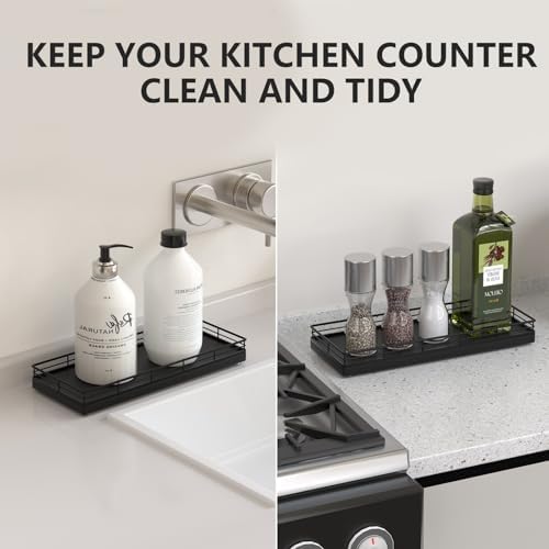 Focusonit Bathroom Tray with Metal Frame and Oak Wood