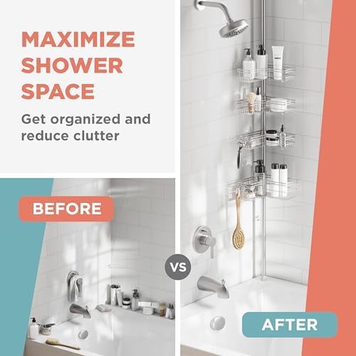 Zenna Home Tension Pole Shower Caddy with 4 Baskets and Hooks