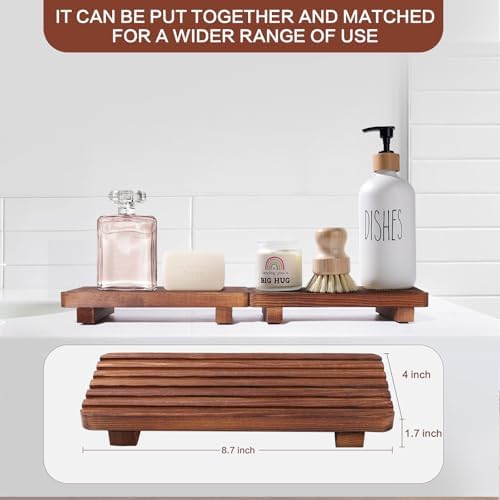 Set of 2 Wooden Soap Trays for Kitchen and Bathroom Use