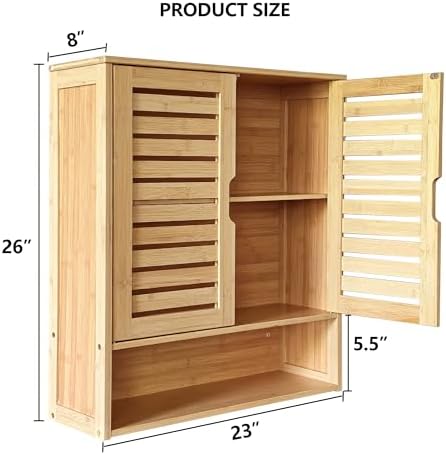 HYNAWIN 2-Tier Bamboo Medicine Cabinet with Adjustable Shelves for Bathroom Kitchen and Living Room