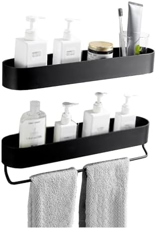 2 Pack Black Shower Caddy with Towel Bar and Organizer