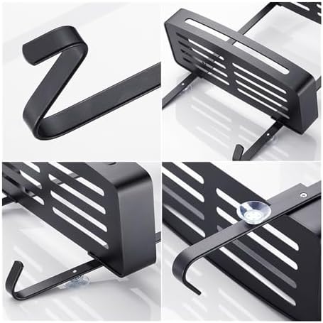 Black 3-Tier Shower Caddy with 8 Hooks and No Drilling Design