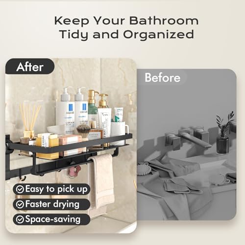 Rust-Proof Floating Shelves Organizer With Towel Bar 23-Inch Matte Black