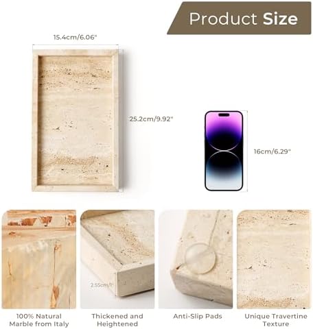 WORHE Natural Marble Vanity Tray for Jewelry and Candles