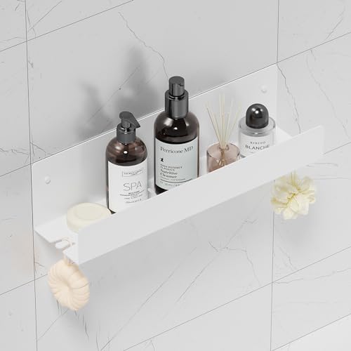 Qeke 16 Inch Shower Caddy with 2 Hooks and Floating Shelf