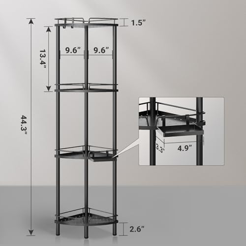 ELYKEN 4 Tier Corner Shower Caddy with Hooks and Soap Holder Black