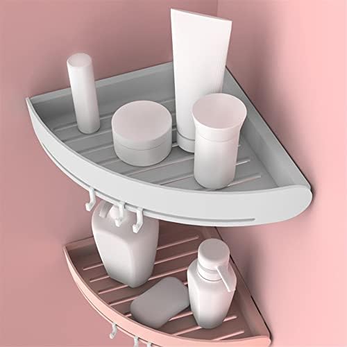 Pink Corner Shower Caddy Organizer with Hooks and Magic Tape