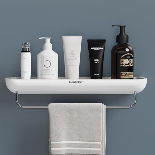 Modern Shower Shelf with Towel Bar - No Drilling