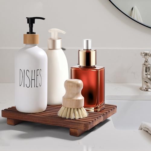 Set of 2 Wooden Soap Trays for Kitchen and Bathroom Use