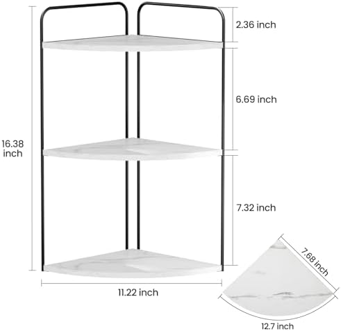 Bathroom Counter Organizer with Corner Shelves Black White Marble