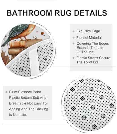 DESIHOM 4PCS Fall Kingfishers Bird Shower Curtain Set with Hooks and Bath Mat