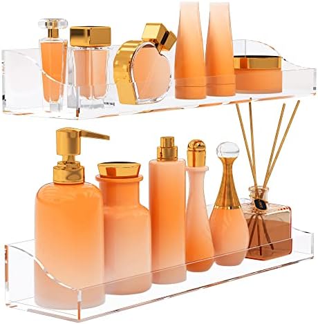 Acrylic Shower Shelves 2 Pack Clear Floating Wall Mount Storage Organizer
