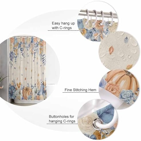 Orange Blue Fall 4 Pcs Shower Curtain Set with Non-Slip Rugs and Mats