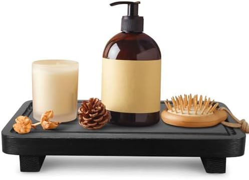 Black Wood Soap Dispenser Organizer Bathroom Counter Tray